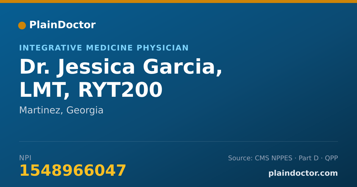 Shareable card for Jessica Garcia, LMT, RYT200 - Integrative Medicine Physician, Martinez, GA