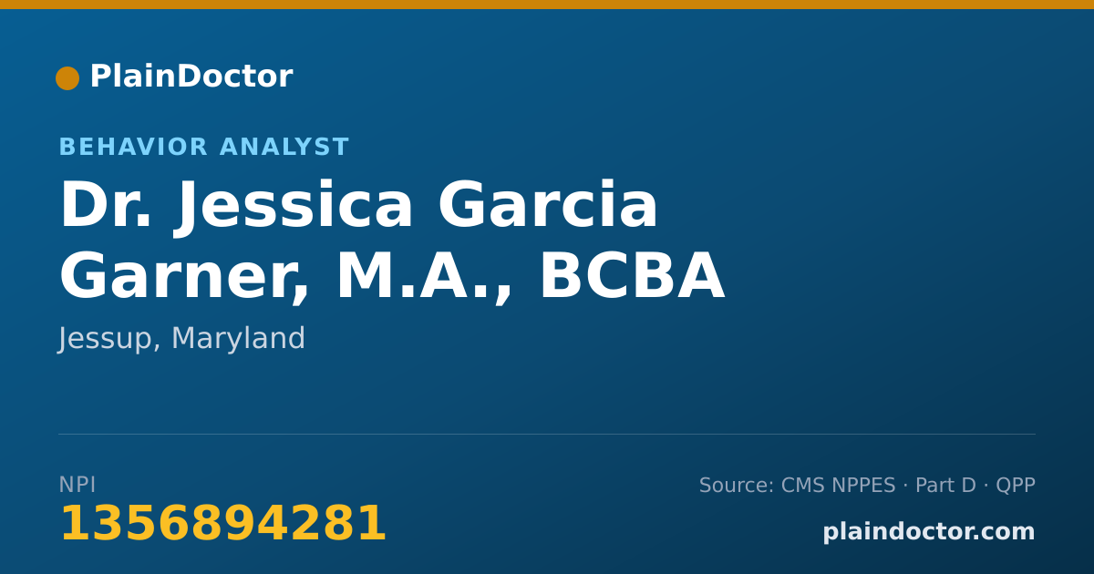 Shareable card for Jessica Garcia Garner, M.A., BCBA - Behavior Analyst, Jessup, MD