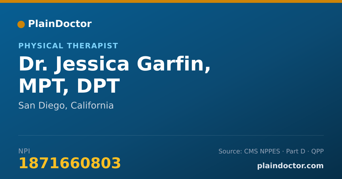 Shareable card for Jessica Garfin, MPT, DPT - Physical Therapist, San Diego, CA