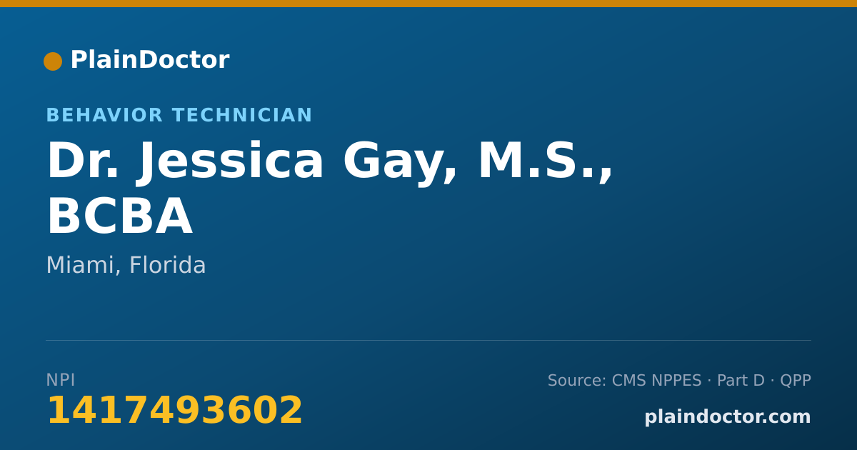 Shareable card for Jessica Gay, M.S., BCBA - Behavior Technician, Miami, FL