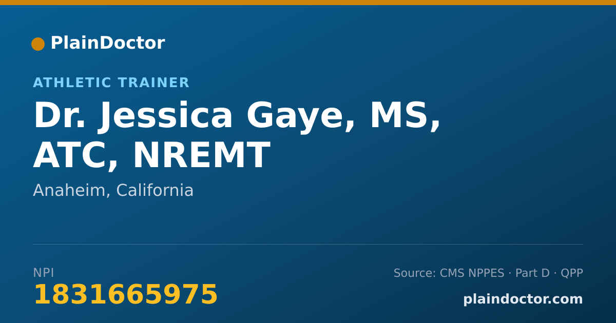 Shareable card for Jessica Gaye, MS, ATC, NREMT - Athletic Trainer, Anaheim, CA