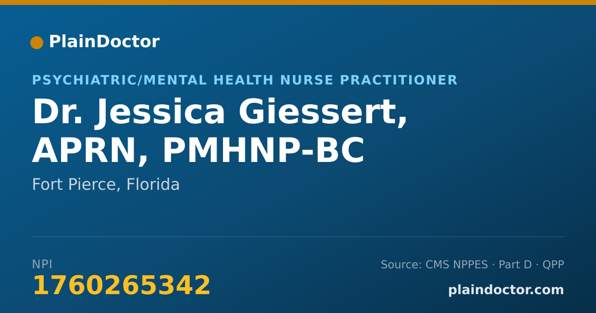 Shareable card for Jessica Giessert, APRN, PMHNP-BC - Psychiatric/Mental Health Nurse Practitioner, Fort Pierce, FL