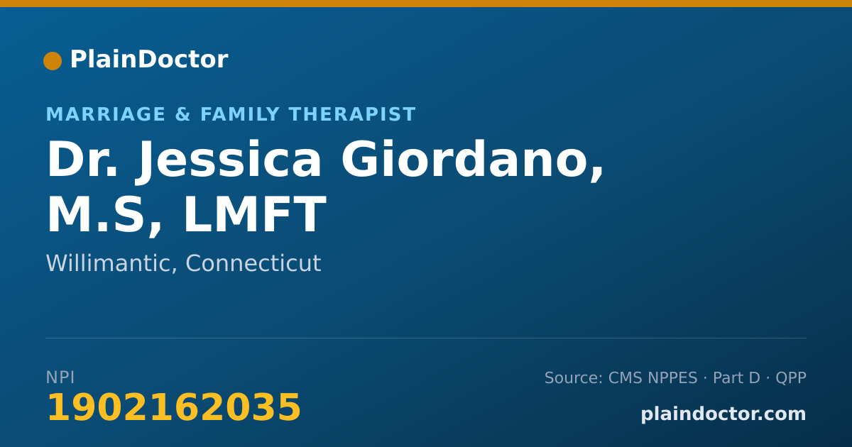 Shareable card for Jessica Giordano, M.S, LMFT - Marriage & Family Therapist, Willimantic, CT