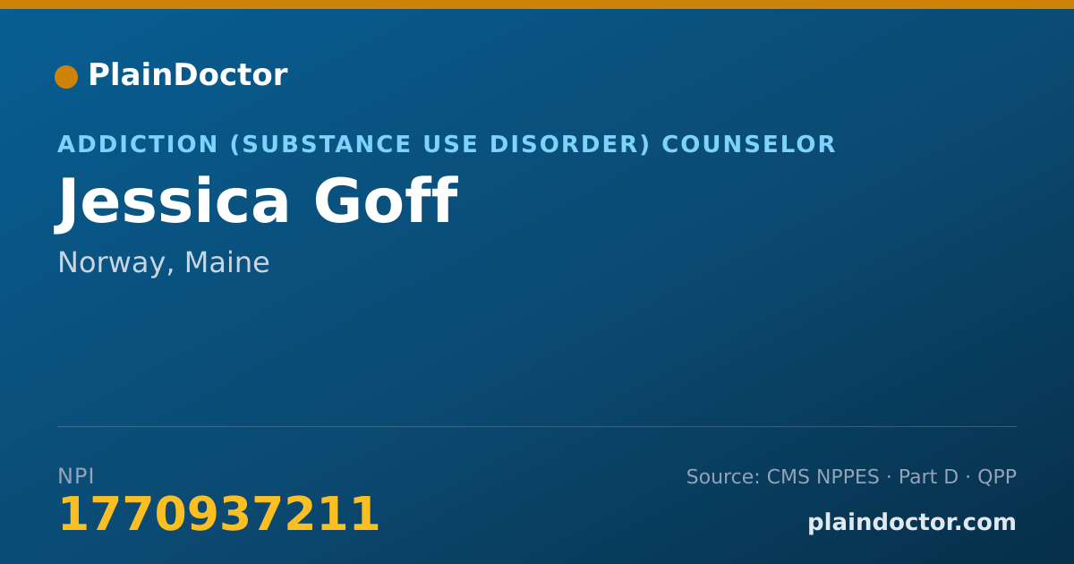 Shareable card for Jessica Goff - Addiction (Substance Use Disorder) Counselor, Norway, ME