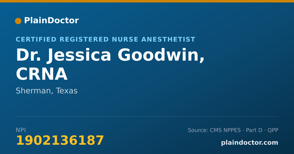 Shareable card for Jessica Goodwin, CRNA - Certified Registered Nurse Anesthetist, Sherman, TX
