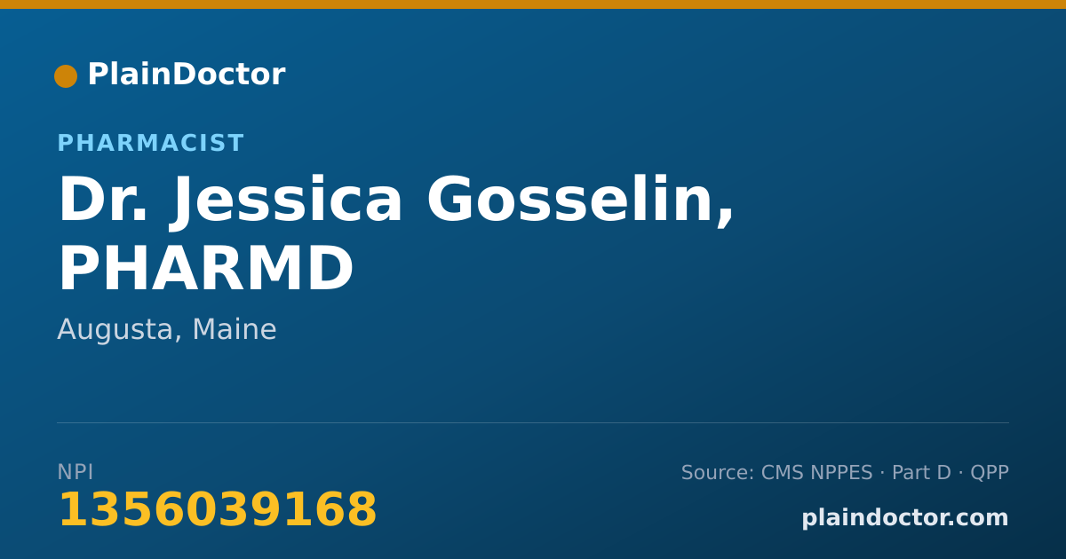 Shareable card for Jessica Gosselin, PHARMD - Pharmacist, Augusta, ME