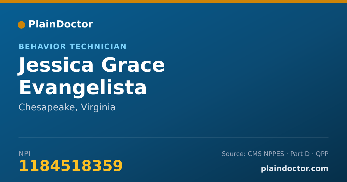 Shareable card for Jessica Grace Evangelista - Behavior Technician, Chesapeake, VA