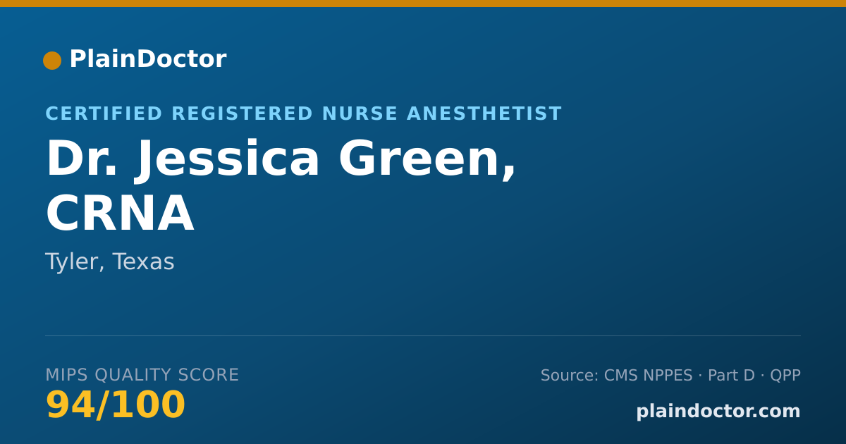 Shareable card for Jessica Green, CRNA - Certified Registered Nurse Anesthetist, Tyler, TX