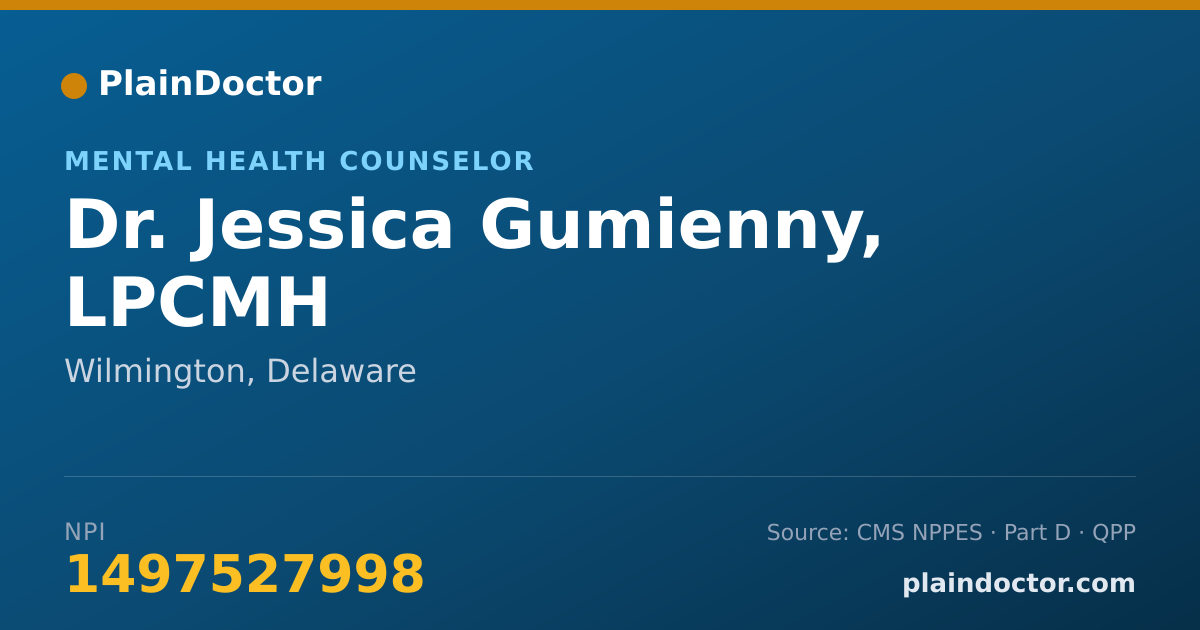 Shareable card for Jessica Gumienny, LPCMH - Mental Health Counselor, Wilmington, DE