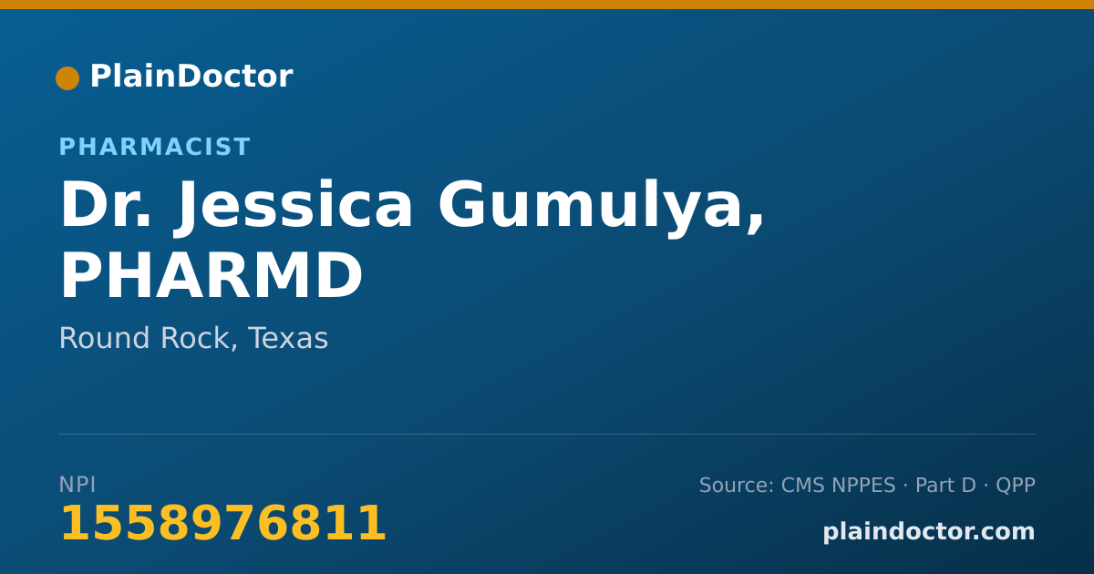 Shareable card for Jessica Gumulya, PHARMD - Pharmacist, Round Rock, TX