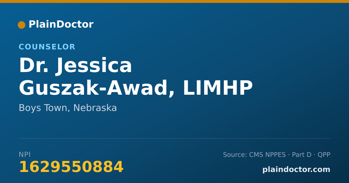 Shareable card for Jessica Guszak-Awad, LIMHP - Counselor, Boys Town, NE