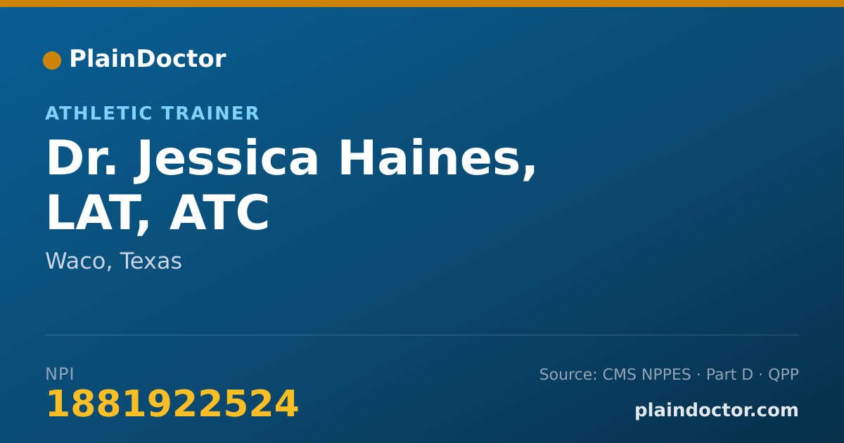 Shareable card for Jessica Haines, LAT, ATC - Athletic Trainer, Waco, TX
