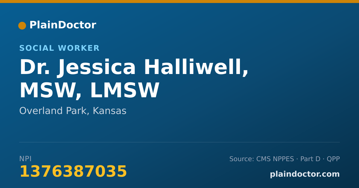 Shareable card for Jessica Halliwell, MSW, LMSW - Social Worker, Overland Park, KS