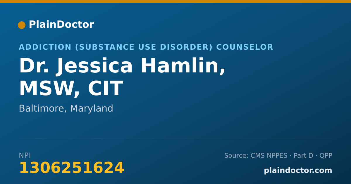 Shareable card for Jessica Hamlin, MSW, CIT - Addiction (Substance Use Disorder) Counselor, Baltimore, MD