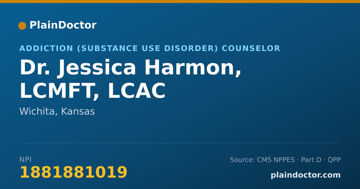 Shareable card for Jessica Harmon, LCMFT, LCAC - Addiction (Substance Use Disorder) Counselor, Wichita, KS
