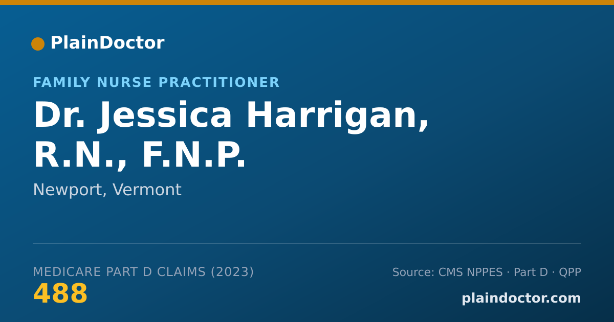 Shareable card for Jessica Harrigan, R.N., F.N.P. - Family Nurse Practitioner, Newport, VT