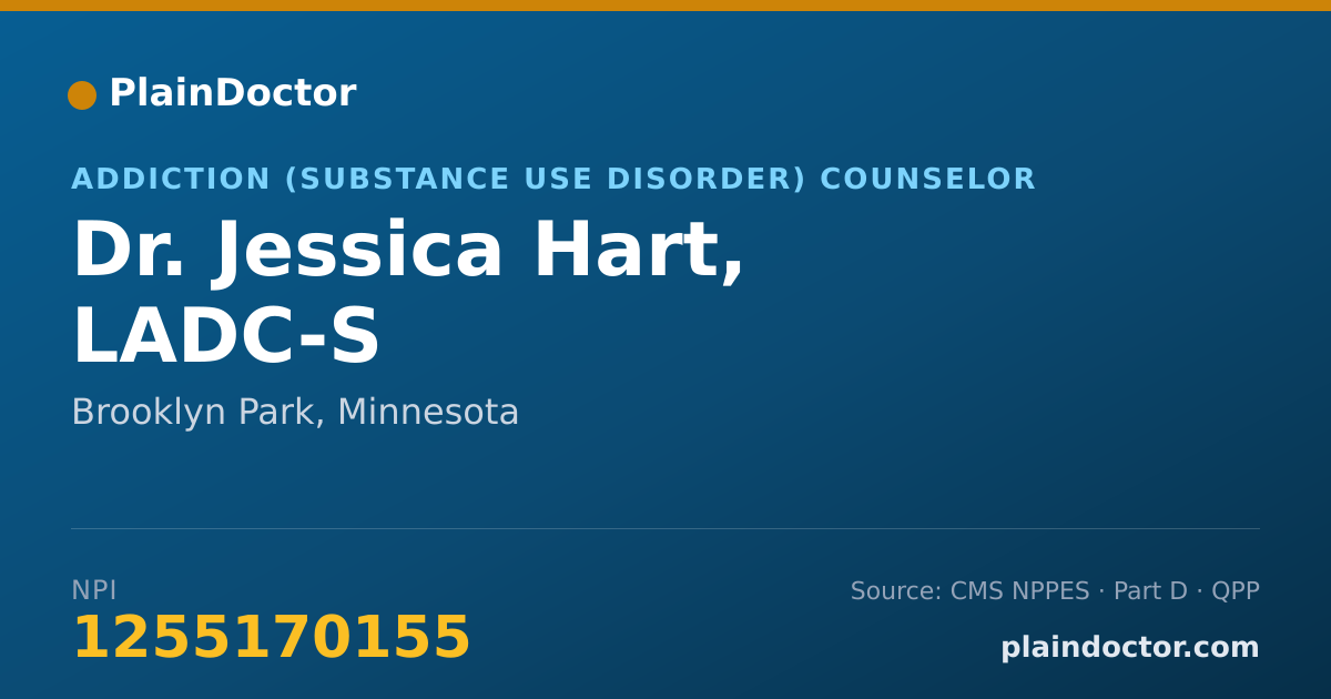 Shareable card for Jessica Hart, LADC-S - Addiction (Substance Use Disorder) Counselor, Brooklyn Park, MN