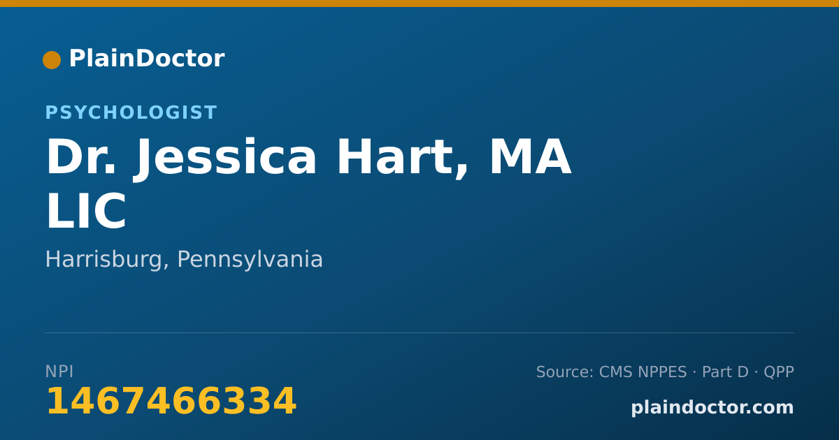 Shareable card for Jessica Hart, MA LIC - Psychologist, Harrisburg, PA