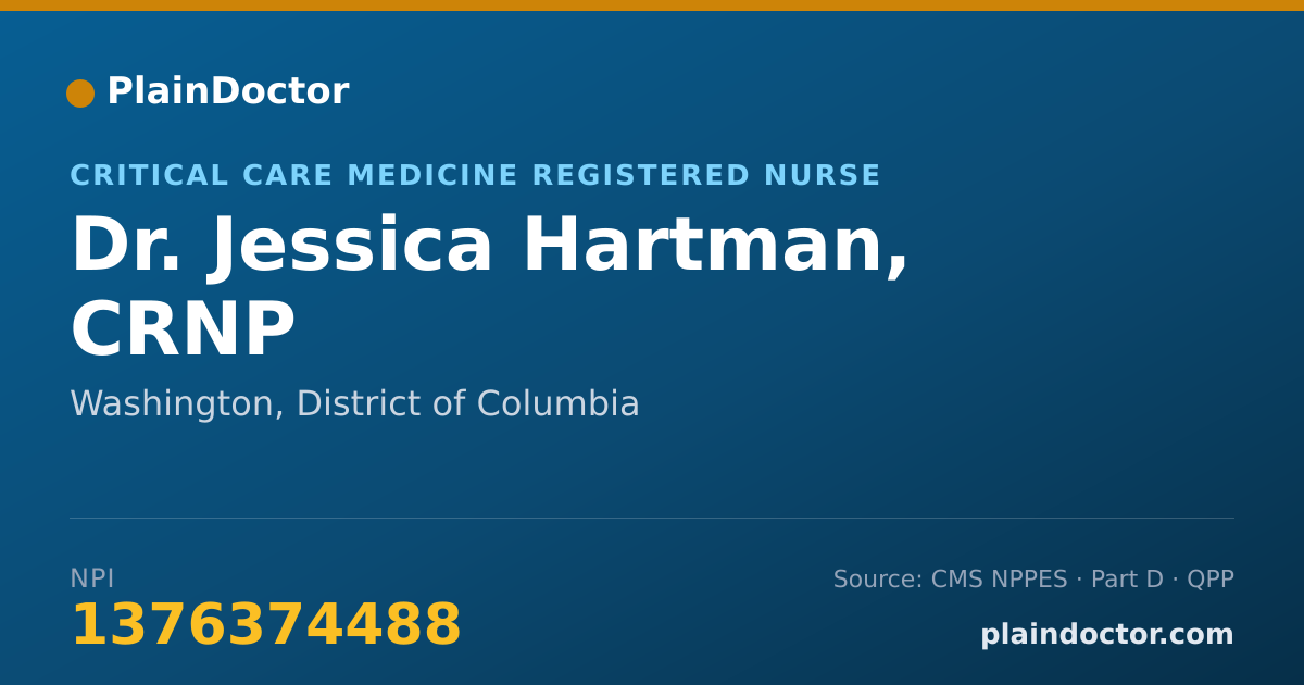 Shareable card for Jessica Hartman, CRNP - Critical Care Medicine Registered Nurse, Washington, DC