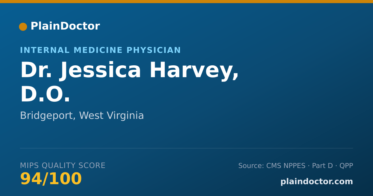 Shareable card for Jessica Harvey, D.O. - Internal Medicine Physician, Bridgeport, WV