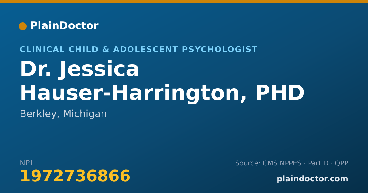 Shareable card for Jessica Hauser-Harrington, PHD - Clinical Child & Adolescent Psychologist, Berkley, MI