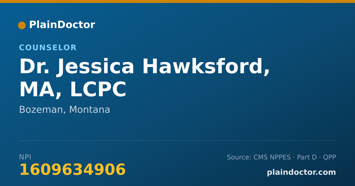 Shareable card for Jessica Hawksford, MA, LCPC - Counselor, Bozeman, MT