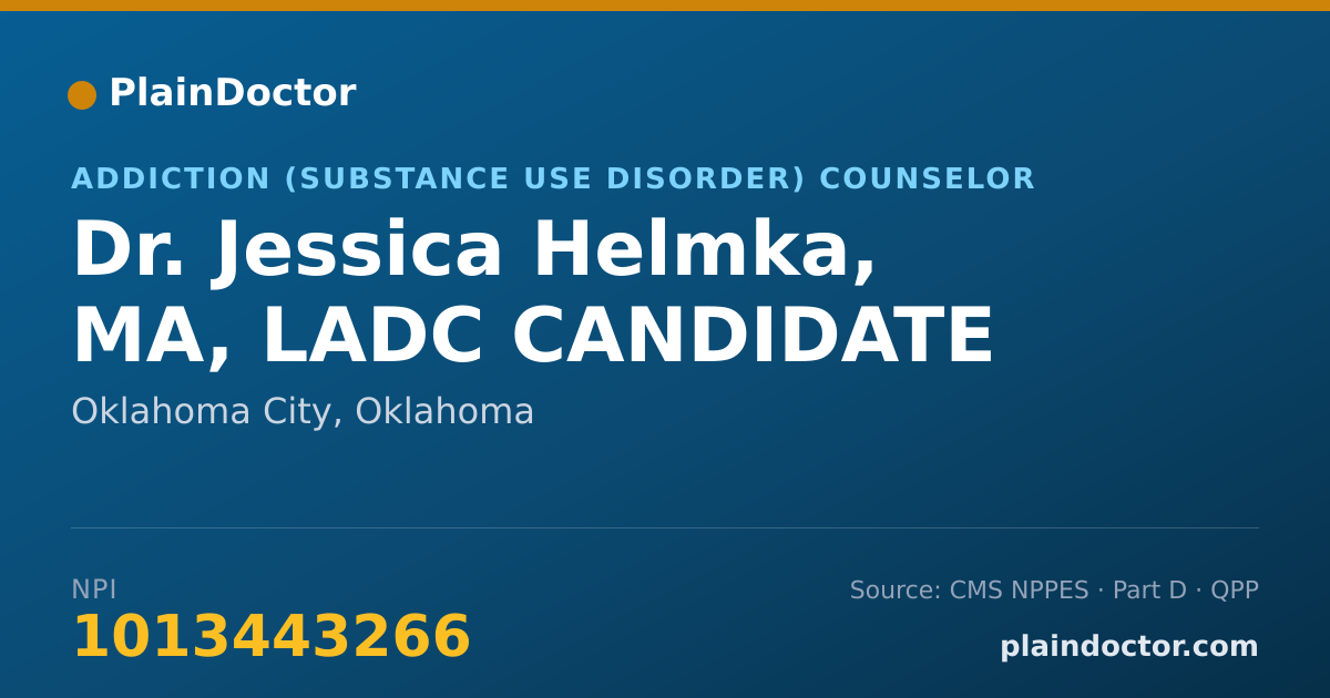 Shareable card for Jessica Helmka, MA, LADC CANDIDATE - Addiction (Substance Use Disorder) Counselor, Oklahoma City, OK