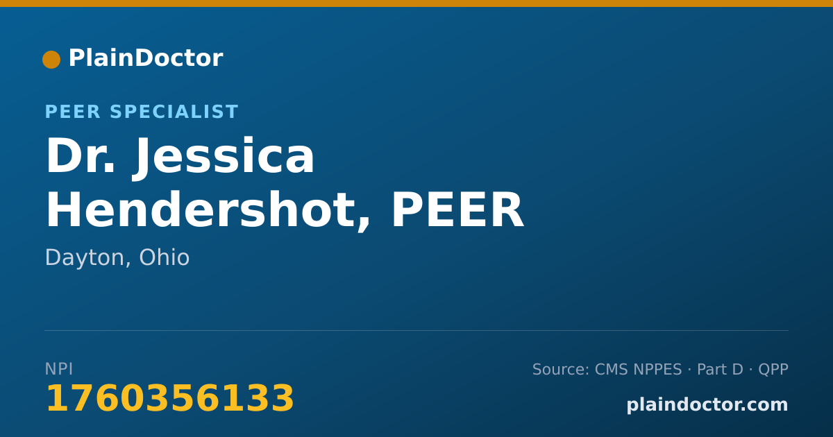 Shareable card for Jessica Hendershot, PEER SUPPORT - Peer Specialist, Dayton, OH