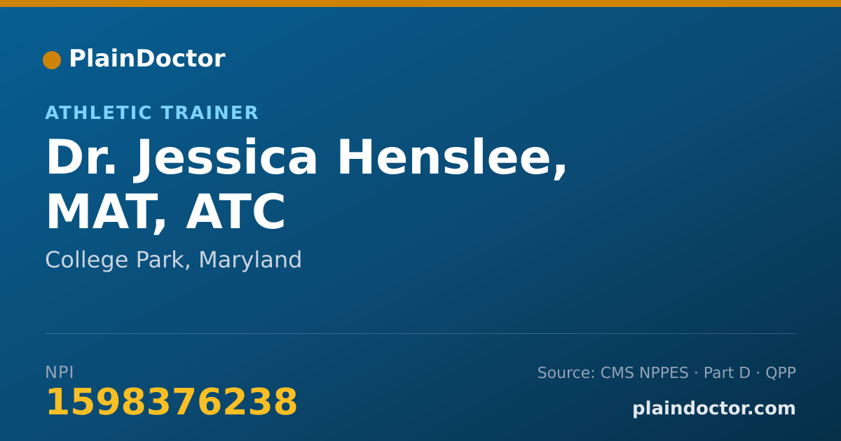Shareable card for Jessica Henslee, MAT, ATC - Athletic Trainer, College Park, MD