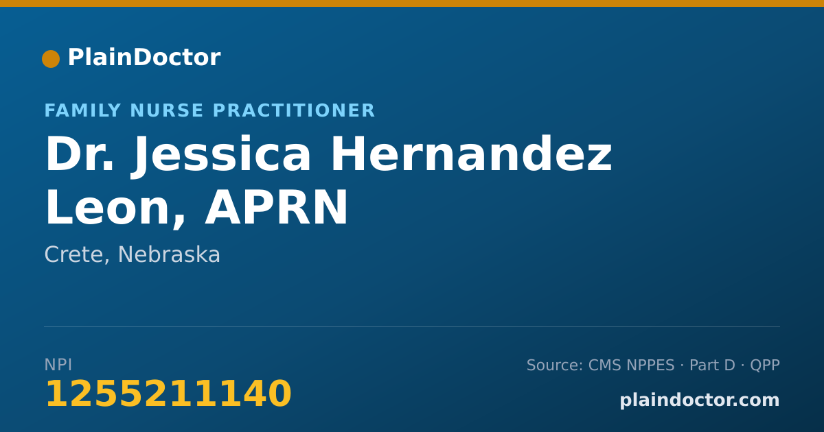 Shareable card for Jessica Hernandez Leon, APRN - Family Nurse Practitioner, Crete, NE