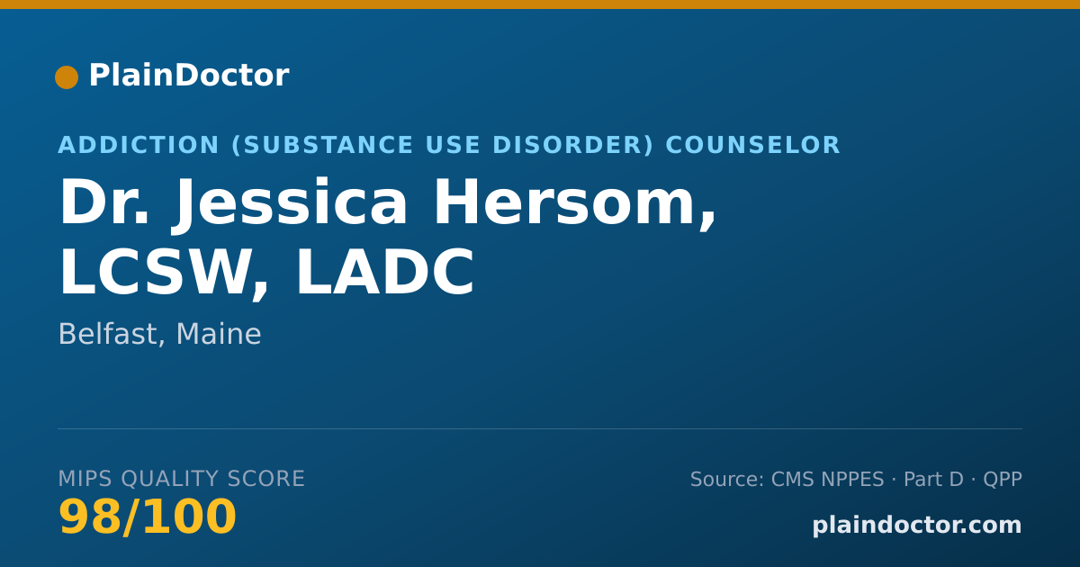 Shareable card for Jessica Hersom, LCSW, LADC - Addiction (Substance Use Disorder) Counselor, Belfast, ME