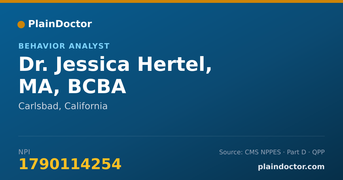 Shareable card for Jessica Hertel, MA, BCBA - Behavior Analyst, Carlsbad, CA