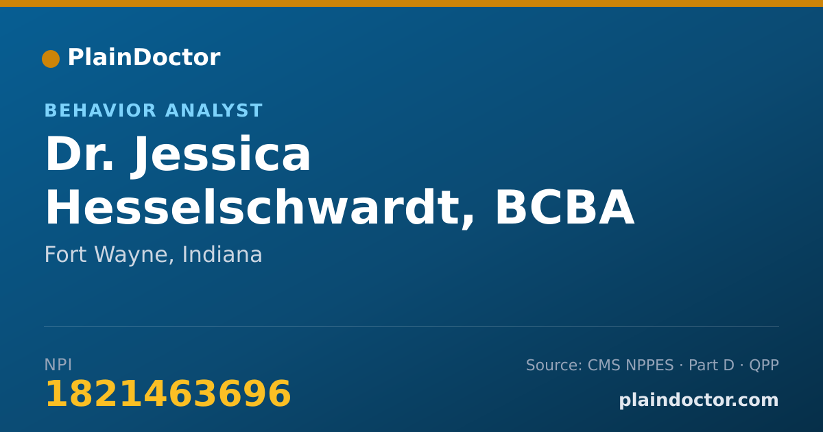 Shareable card for Jessica Hesselschwardt, BCBA - Behavior Analyst, Fort Wayne, IN