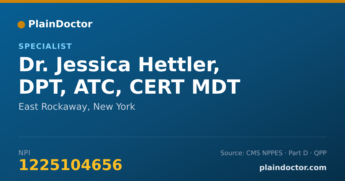 Shareable card for Jessica Hettler, DPT, ATC, CERT MDT - Specialist, East Rockaway, NY