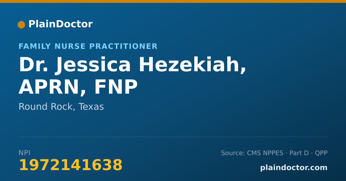 Shareable card for Jessica Hezekiah, APRN, FNP - Family Nurse Practitioner, Round Rock, TX