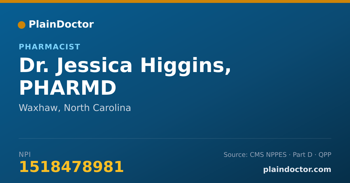 Shareable card for Jessica Higgins, PHARMD - Pharmacist, Waxhaw, NC