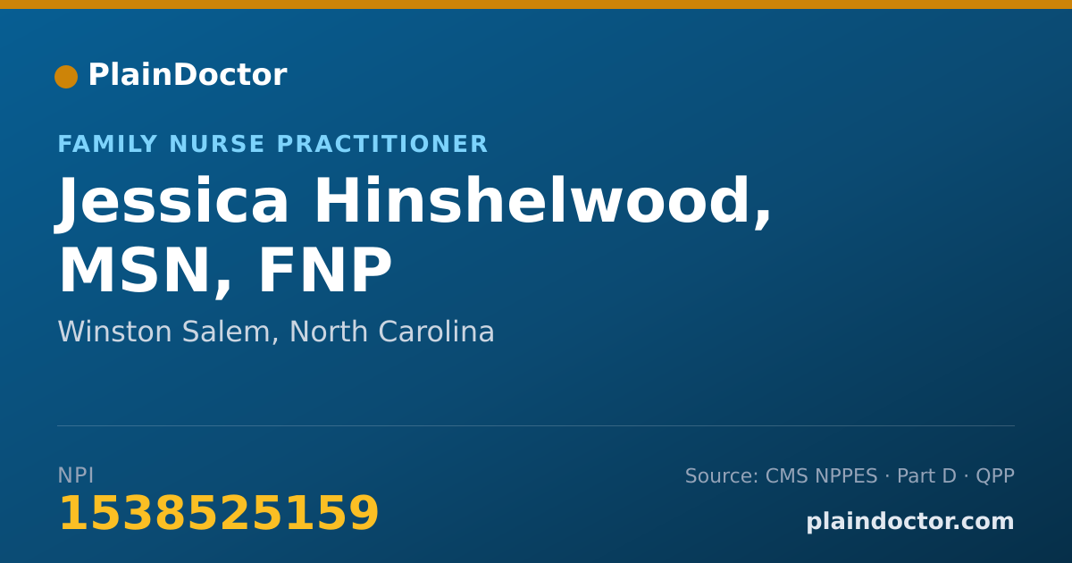 Shareable card for Jessica Hinshelwood, MSN, FNP - Family Nurse Practitioner, Winston Salem, NC