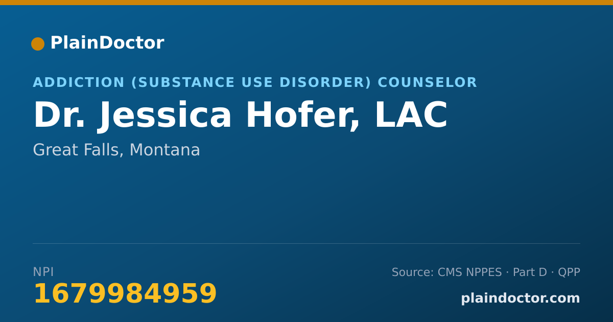 Shareable card for Jessica Hofer, LAC - Addiction (Substance Use Disorder) Counselor, Great Falls, MT