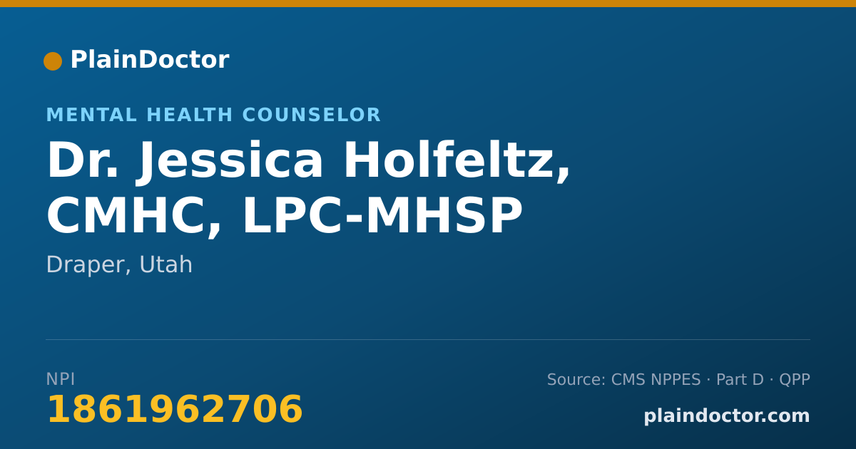 Shareable card for Jessica Holfeltz, CMHC, LPC-MHSP - Mental Health Counselor, Draper, UT