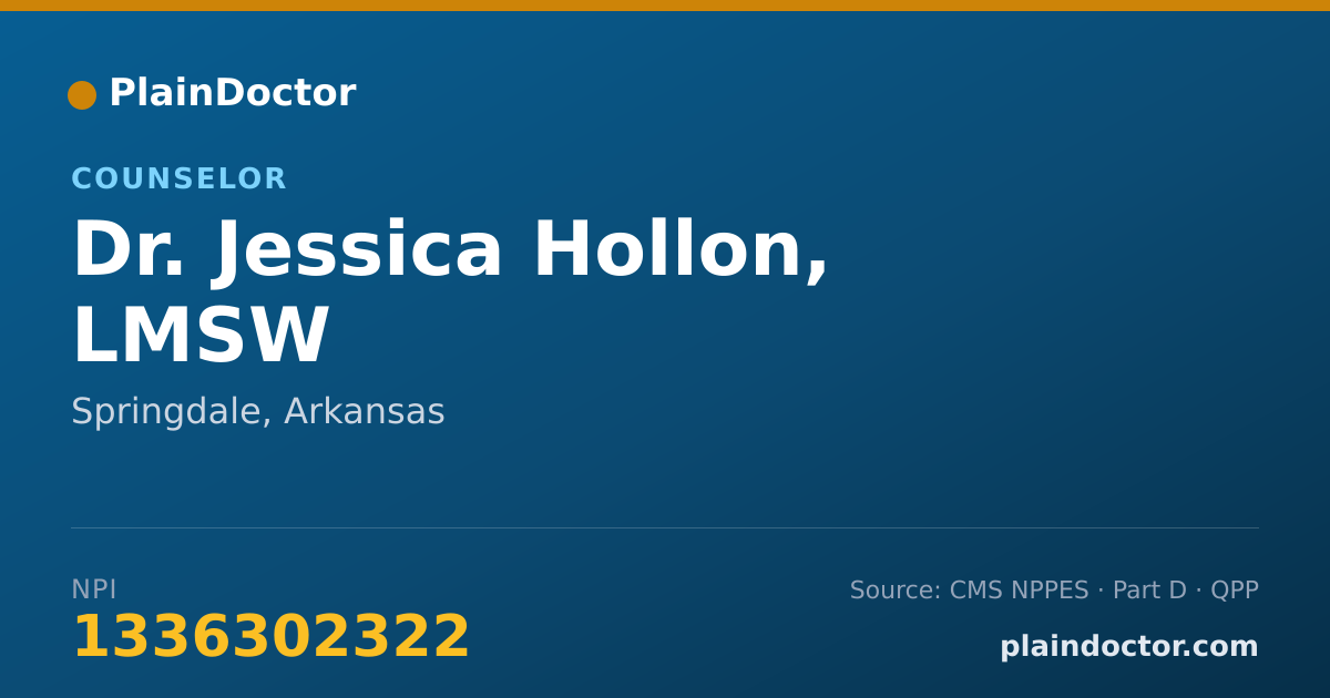 Shareable card for Jessica Hollon, LMSW - Counselor, Springdale, AR