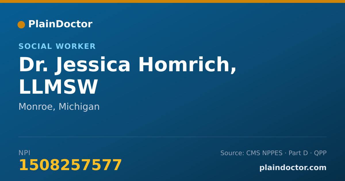 Shareable card for Jessica Homrich, LLMSW - Social Worker, Monroe, MI