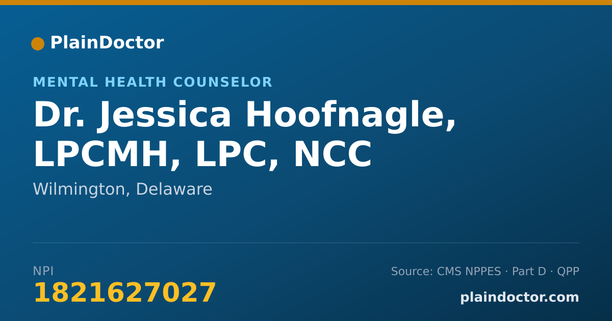 Shareable card for Jessica Hoofnagle, LPCMH, LPC, NCC - Mental Health Counselor, Wilmington, DE