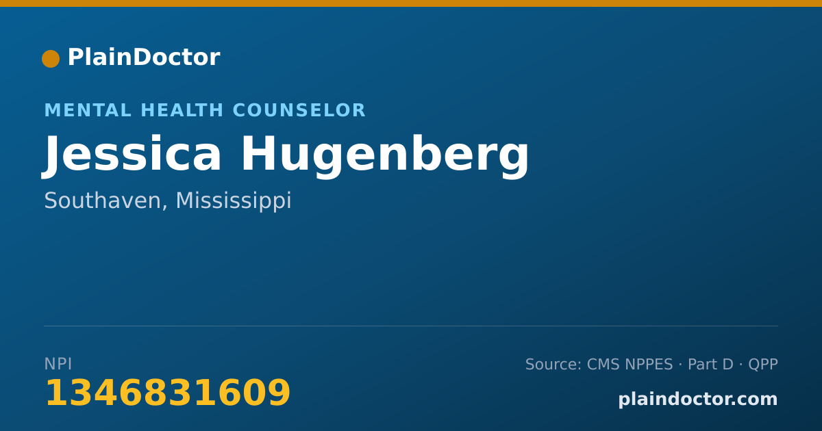 Shareable card for Jessica Hugenberg - Mental Health Counselor, Southaven, MS