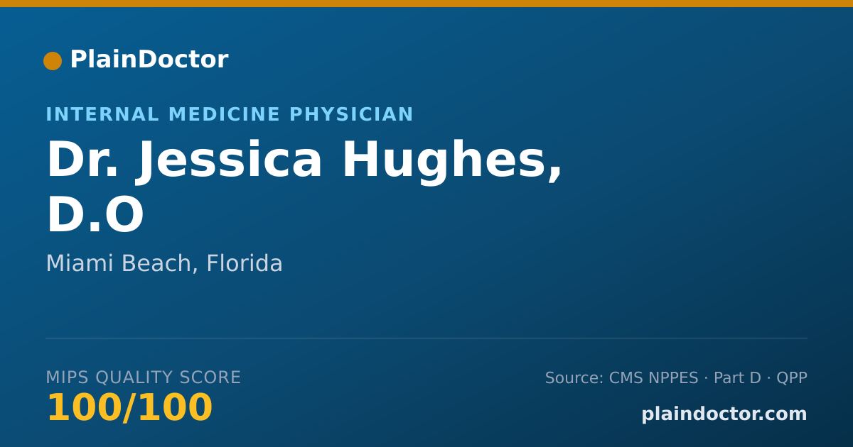 Shareable card for Jessica Hughes, D.O - Internal Medicine Physician, Miami Beach, FL