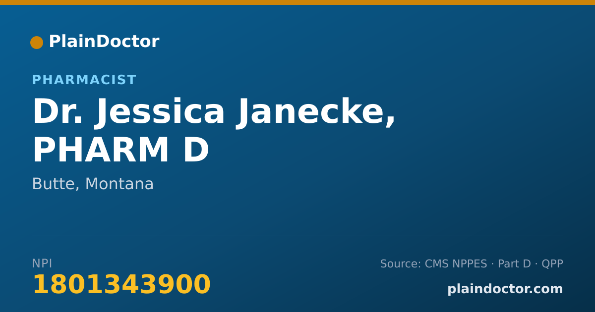 Shareable card for Jessica Janecke, PHARM D - Pharmacist, Butte, MT