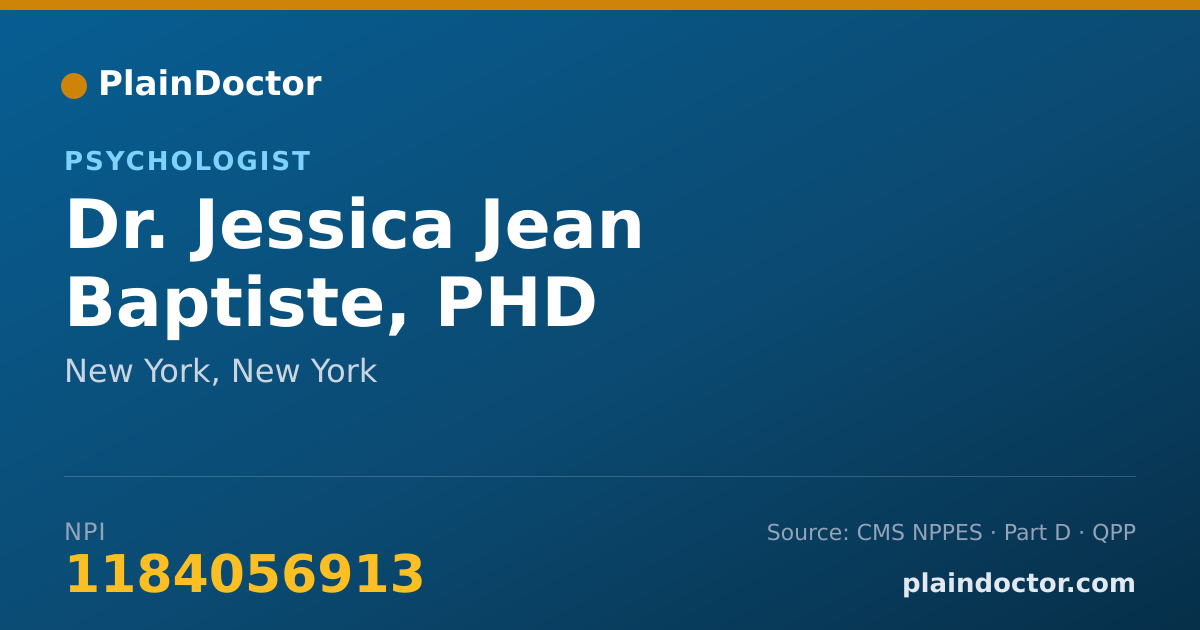 Shareable card for Jessica Jean Baptiste, PHD - Psychologist, New York, NY