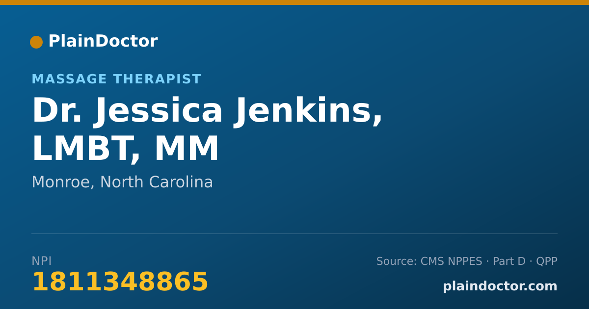 Shareable card for Jessica Jenkins, LMBT, MM - Massage Therapist, Monroe, NC