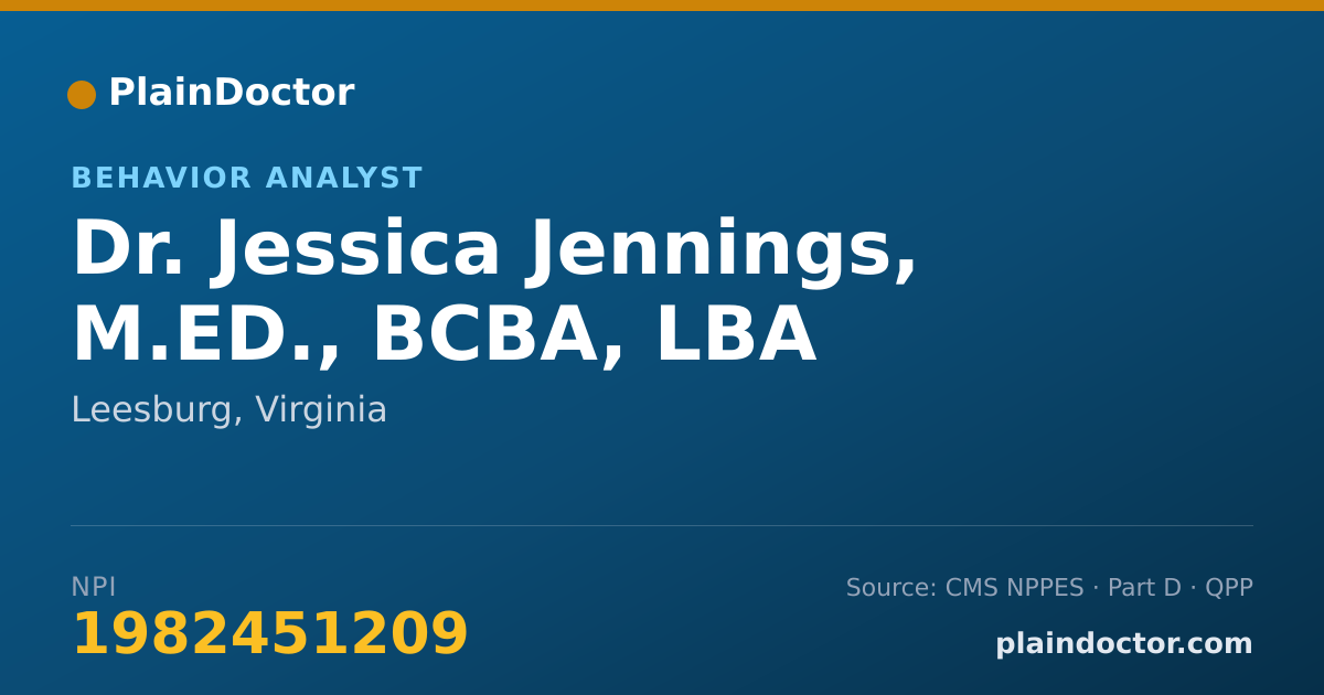Shareable card for Jessica Jennings, M.ED., BCBA, LBA - Behavior Analyst, Leesburg, VA