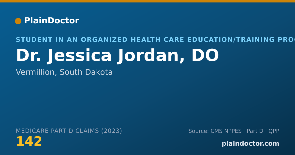 Shareable card for Jessica Jordan, DO - Student in an Organized Health Care Education/Training Program, Vermillion, SD