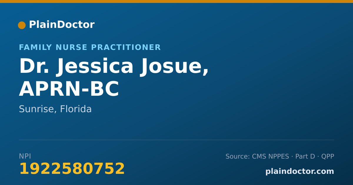 Shareable card for Jessica Josue, APRN-BC - Family Nurse Practitioner, Sunrise, FL